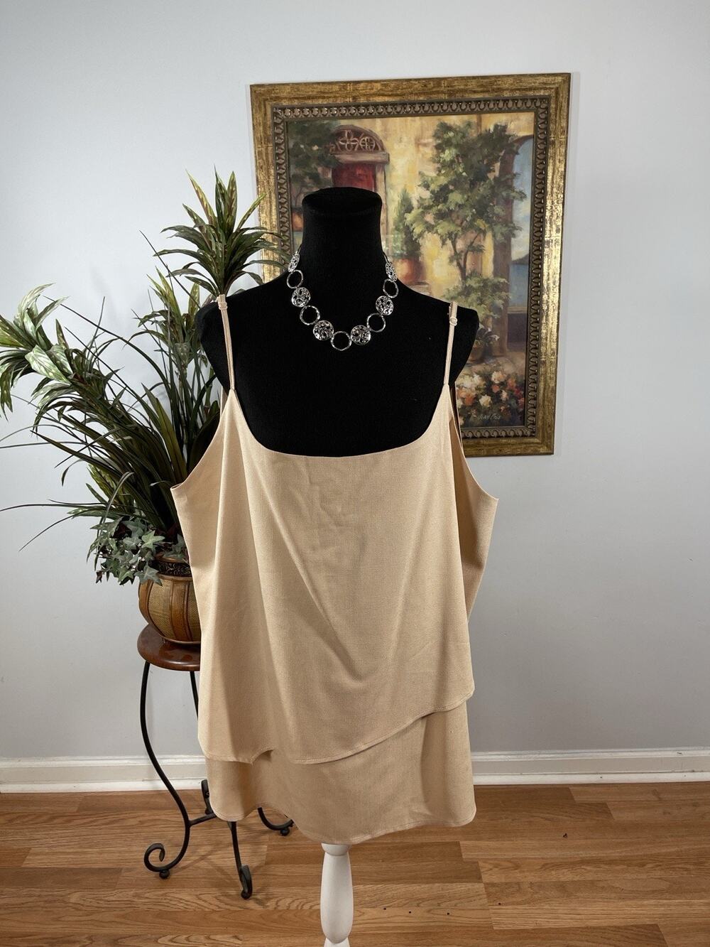 Emery Rose Plus 5X Beige Layered Tank Top Sleeveless Adjustable Strap Camisole